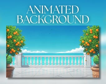 Animated Background | Seaside Ocean Terrace with Orange Trees | Mediterranean Coastal Scenery | MP4 Digital Download | AB209