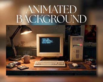 Animated Background | Retro 90s Computer Desk Setup | CRT Monitor Coding Scene | Vintage Tech Aesthetic | Digital Download | AB439