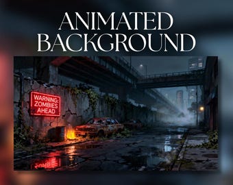 Animated Background | Post-Apocalyptic City Alley with Neon Zombie Sign | Rainy Dark Ambience | MP4 Digital Download | AB378