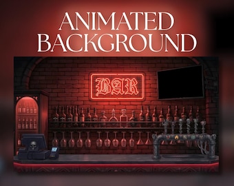 Animated Background | Gothic Dark Bar Interior with Neon Sign, Bottles, and Skull Tap Handles | VTuber Streaming Background | AVT29