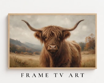 Frame TV Art | Fall Highland Cow | Scottish Highlands Landscape | Oil Painting | Digital Download | TV41