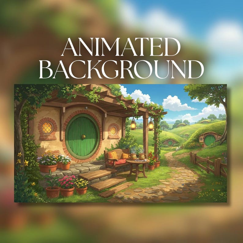 Animated Background | Cozy Fantasy Cottage Porch With Round Green Door ...
