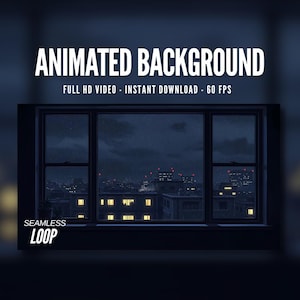 Animated Background | Rainy Night City View from Window | Cozy Urban Lights | Quiet Window | MP4 Digital Download for Streaming | AB663