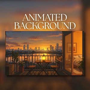 Animated Background | Sunset Balcony with City View | Warm Apartment Glow | Steaming Coffee | MP4 Digital Download for Streaming | AB398