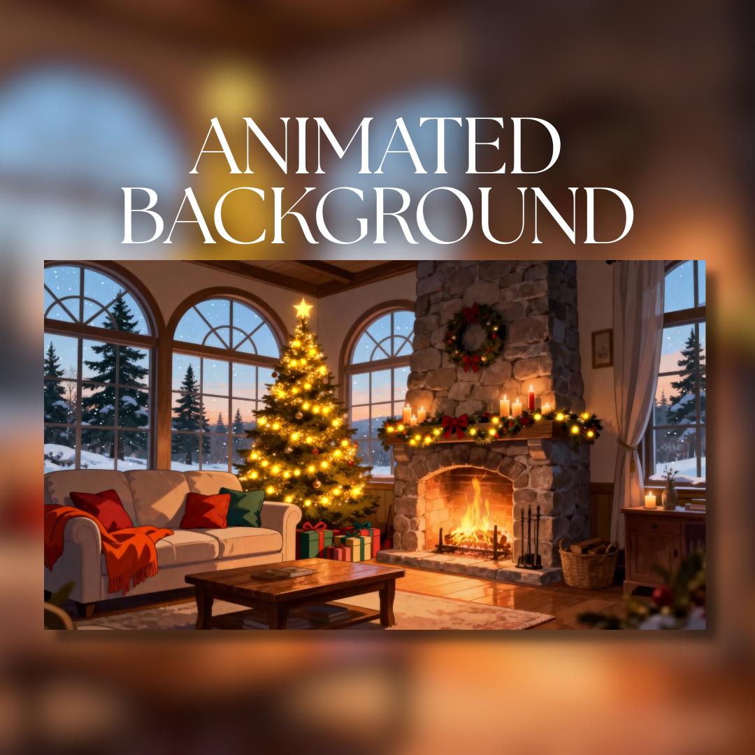 アニメーション背景 | 暖炉とツリーのある居心地の良いクリスマスリビングルーム | 暖かいホリデーの雰囲気 | MP4デジタルダウンロード |  AB356 - Etsy 日本, image size:1080x1080