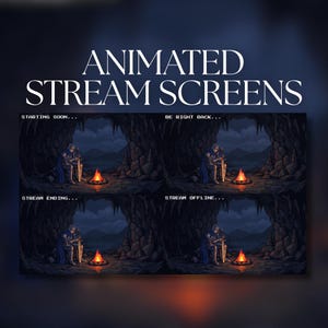 Animerade streambilder | Riddare vilar i stormig grotta i eld | Börjar snart | Är snart tillbaka | Stream slutar | Offline | SS19