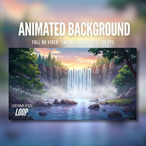 Animated Background | Tranquil Waterfall in Forest | Nature Ambience | Floating Particles | MP4 Digital Download for Streaming | AB10