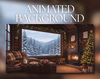 Animated Background | Cozy Christmas Cabin Window Seat | Snowy Forest, Fireplace & Christmas Tree | MP4 Digital Download | AB278