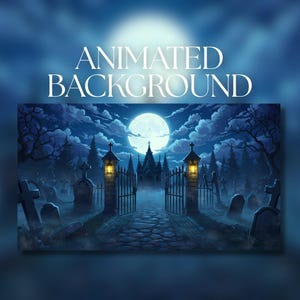 Arrière-plan animé | Cimetière brumeux à la pleine lune | Mausolée gothique | Cimetière hanté | Téléchargement numérique MP4 pour diffusion en continu | AB16