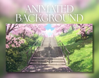 Animated Background | Spring Cherry Blossom Stairway | Pink Sakura Trees & Sunny Park Steps | MP4 Digital Download | AB130