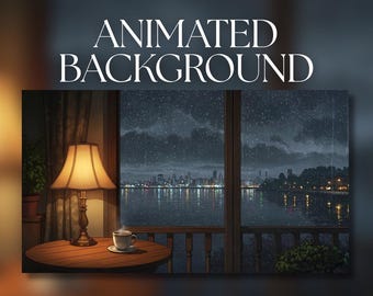 Animierter Hintergrund | Gemütliche Regnerische Seeseite Wohnung | City Lights Nachtansicht | MP4 Digitaler Download | AB680
