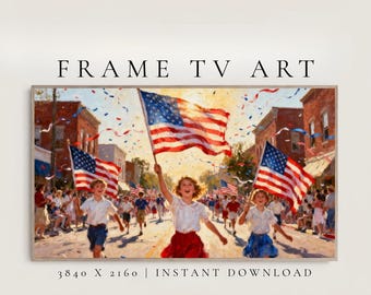 Frame TV Art | Fourth of July Parade with Children | American Flag Celebration | Digital Download | TV338