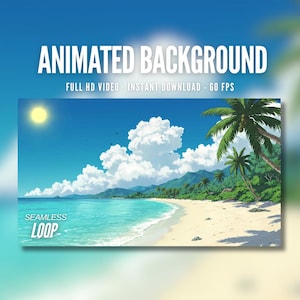 Animated Background | Tropical Beach | Paradise Island | Palm Trees & Ocean Waves | MP4 Digital Download for Streaming | AB525
