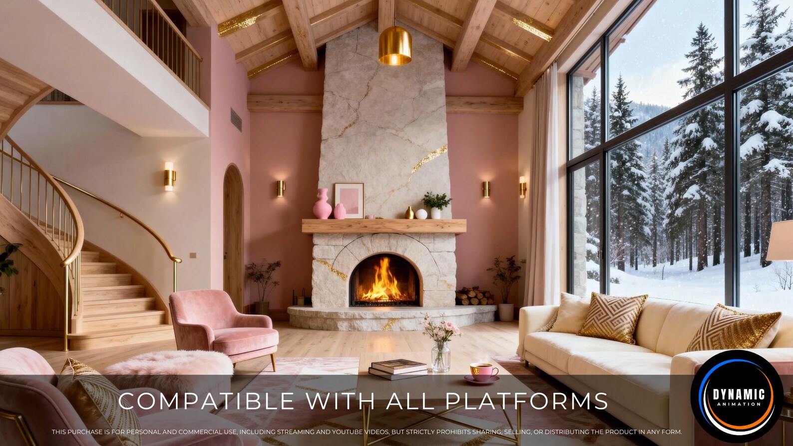 Animated Background | Luxury Chalet Living Room | Pink Interior ...