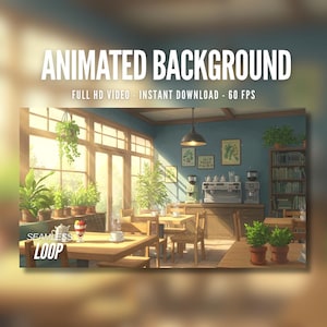 Animated Background | Sunny Cafe Interior | Peaceful Coffee Shop | Houseplants | Morning Light | MP4 Digital Download for Streaming | AB105