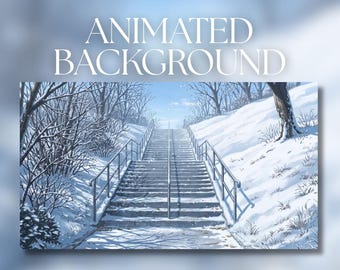 Animated Background | Snowy Winter Stairway | Falling Snow | Bare Trees & Icy Park Steps | MP4 Digital Download | AB185