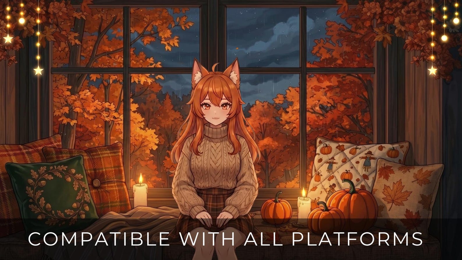 Animated Background | Cozy Autumn Window Nook | Pumpkin Candlelit ...