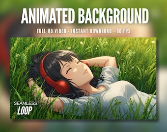 Animated Background | Anime Girl Relaxing in Grass | Summer Breeze | Headphones | Stream | Twitch | Live Wallpaper | AB217