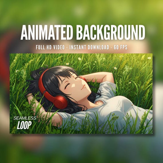 Animated Background Anime Girl Relaxing in Grass Summer Breeze