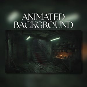 Animerad bakgrund | Läskigt källarrum | Mörk trappa | Blodfläckar och skräckverkstad | MP4 digital nedladdning | AB35
