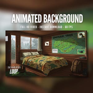 Animierter Hintergrund | Dinosaurier Park Hütte | Gemütliches Schlafzimmer | Abenteuerlich | Parkplan | Regenwald | Strom | Vtuber | Live Hintergrund | AB323
