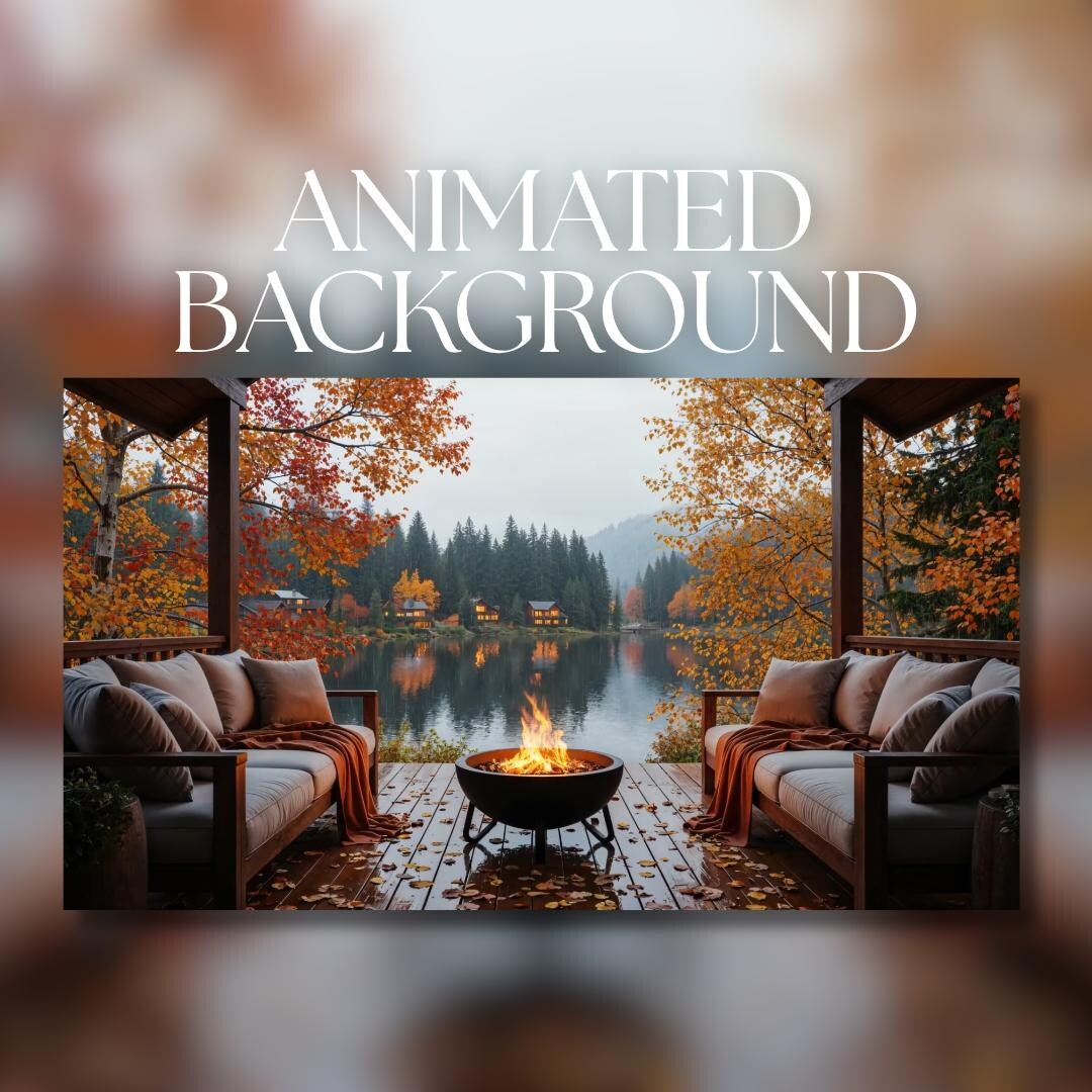 Fall Lakeview Background Animated Background | Autumn Lake View | Fire Pit | Cozy Cabin Deck ...