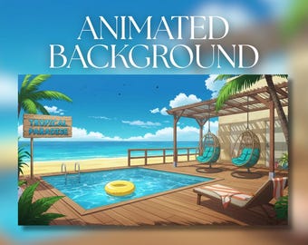 Animated Background | Tropical Beach Poolside | Summer Paradise Vibes | Relaxing Resort | MP4 Digital Download for Streaming | AB70