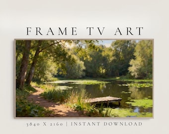 Frame TV Art | Serene Woodland Lake with Wooden Dock | Peaceful Forest Landscape | Digital Download | TV2