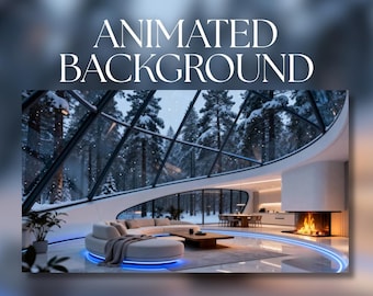 Animierter Hintergrund | Futuristisches Glas Cabin Interior | Schneefall Waldkamin Ambiente | MP4 Digitaler Download | AB815