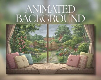 Animated Background | Cozy Rainy Cottage Garden Window Seat | Countryside Garden View | MP4 Digital Download | AB265