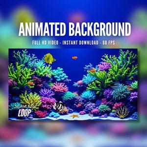 Sfondo animato / Acquario di barriera corallina sottomarina / Coralli colorati / Pesci marini / Twitch / Stream / Zoom / Vtuber / Sfondo animato / AB344