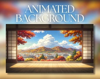 Animated Background | Japanese Room Autumn Mountain View | Vibrant Fall Countryside Landscape | MP4 Digital Download | AB371