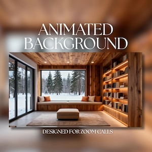 Animated Background | Cozy Winter Cabin Window Seat with Snowy Forest View | Minimal Wooden Interior | MP4 Digital Download | AB264