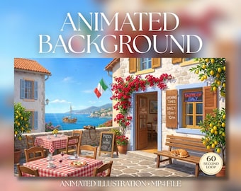 Animated Background | Italian Seaside Cafe Terrace | Mediterranean Coastal Village | MP4 Digital Download | 004