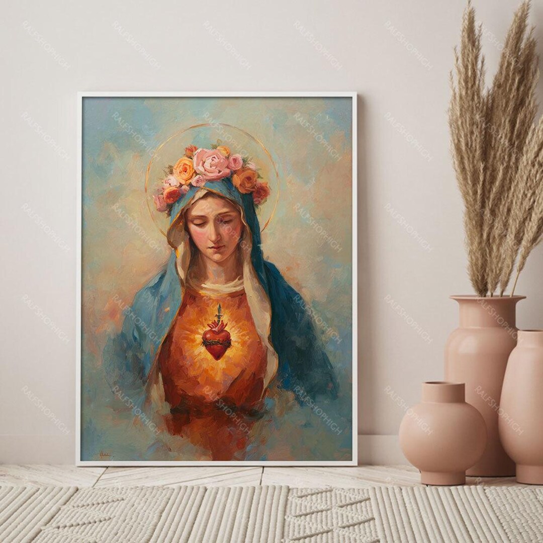 Immaculate Heart of Mary Poster Print, Virgin Mary Wall Art, Catholic ...