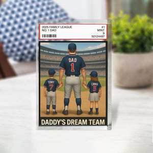 Tarjeta personalizada para papá e hijos del equipo de béisbol número 1, placa acrílica personalizada, regalo para el Día del Padre para papás de béisbol, regalos para esposos.