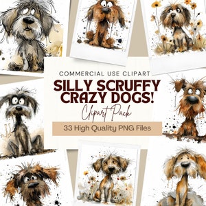 High-Quality Silly Scruffy Crazy Dog Clip Art | 33 PNG Files, Digital Download, Commercial Use, Wall Art, Watercolour Designs, Craft Project