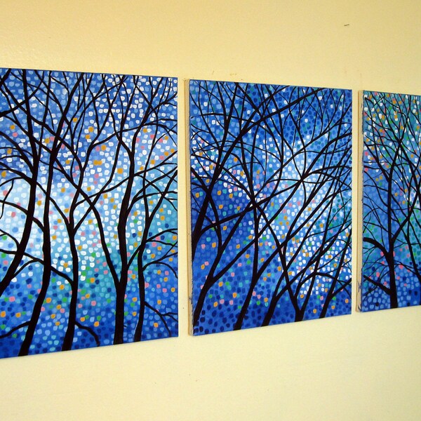 Winter's Light,3 Panels Acrylic on Canvas, 20x48, By TR Mack, Free shipping in the USA