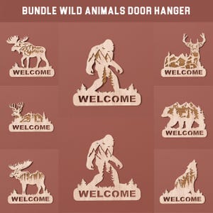Wildtier-Türhänger SVG, Waldthema Türschild-Svg, Wildtier-Willkommen Türschild, Glowforge-Datei, Tier-Türhänger-Svg