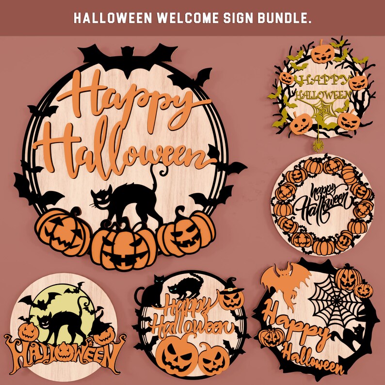 Spooky Halloween Welcome Sign SVG: Pumpkin Cat Door Hanger (digital ...