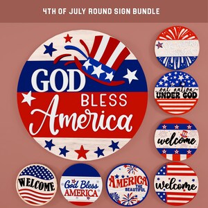 Pacote SVG de Placas Patrióticas Redondas, Arquivos Recortados a Laser para Enfeites de Porta de 4 de Julho, Sweet Liberty, Placa de Boas-Vindas com Fogos de Artifício SVG, Arquivos SVG Glowforge