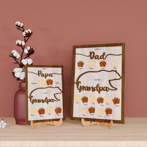 Personalisierter Erster Vater jetzt Opa Holzschild, Papa Bär Holzrahmen mit Kindernamen, Geschenk für Vater, neuer Opa Geschenk, Glowforge-Datei