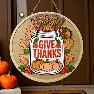 Thanksgiving Door Hanger SVG: Pumpkins & Turkey Fall Porch Sign (Digital Download