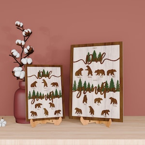 Personalisierter Erster Vater jetzt Opa Bär Holzschild, Papa Bär Holzrahmen mit Kindernamen, Geschenk für Vater, neuer Opa Geschenk, Glowforge-Datei
