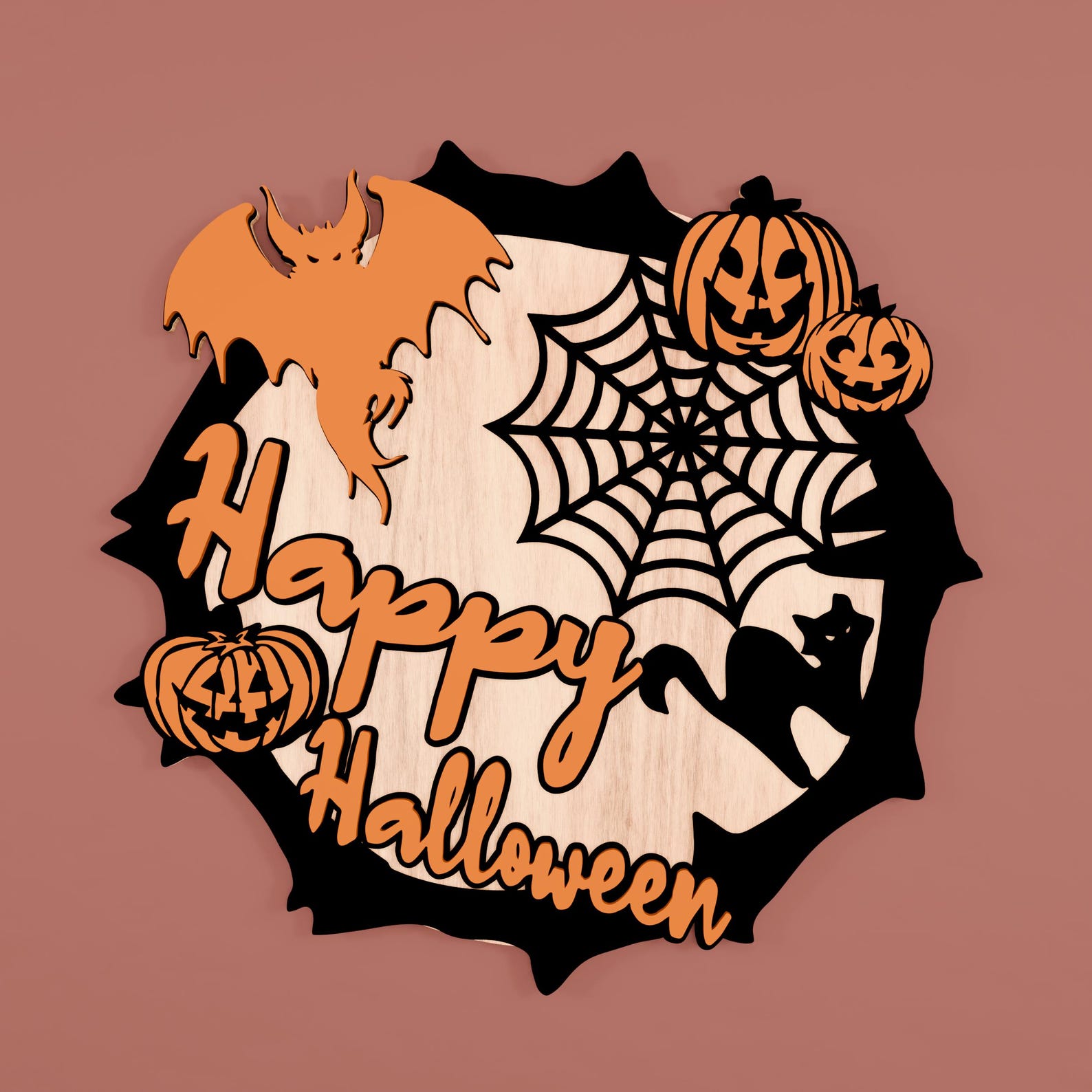 Spooky Halloween Welcome Sign SVG: Pumpkin Cat Door Hanger (digital ...
