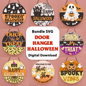 Halloween Door Hanger SVG Bundle – 9 Round Sign Designs for Spooky Season – Digital Download for Laser Cut