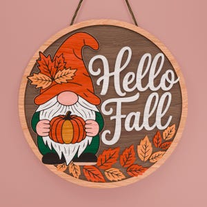 Fall Gnome Door Hanger SVG: Hello Fall Laser Cut File