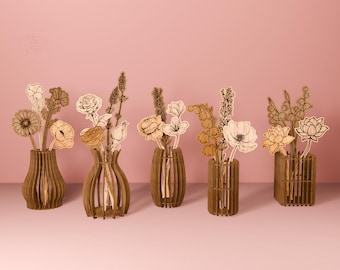 Vase and Flowers SVG Laser Cut Files, Wood Flowers Laser Cut, Wood Vase Svg, Glowforge File, Digital Download, Gift For Mom, Birth Mom Svg