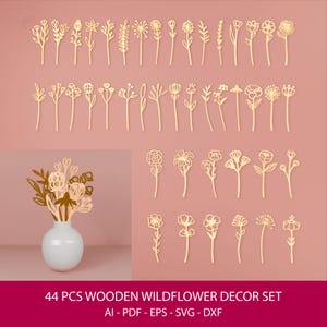 Fichiers découpés au laser SVG Fleurs sauvages, ensemble de décoration en bois fleurs sauvages, fleurs coupées au laser pour la maison, cadeau pour maman, naissance maman Svg, téléchargement numérique