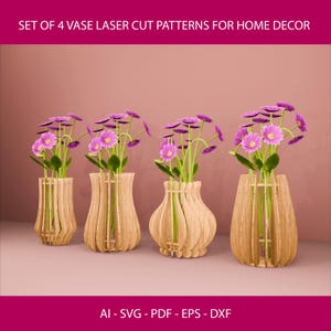 Set van 4 - Lasergesneden vaas bundelbestand, houten vaas lasergesneden, houten vaas Svg, Glowforge Svg-bestand, digitale download, Home Decor Svg